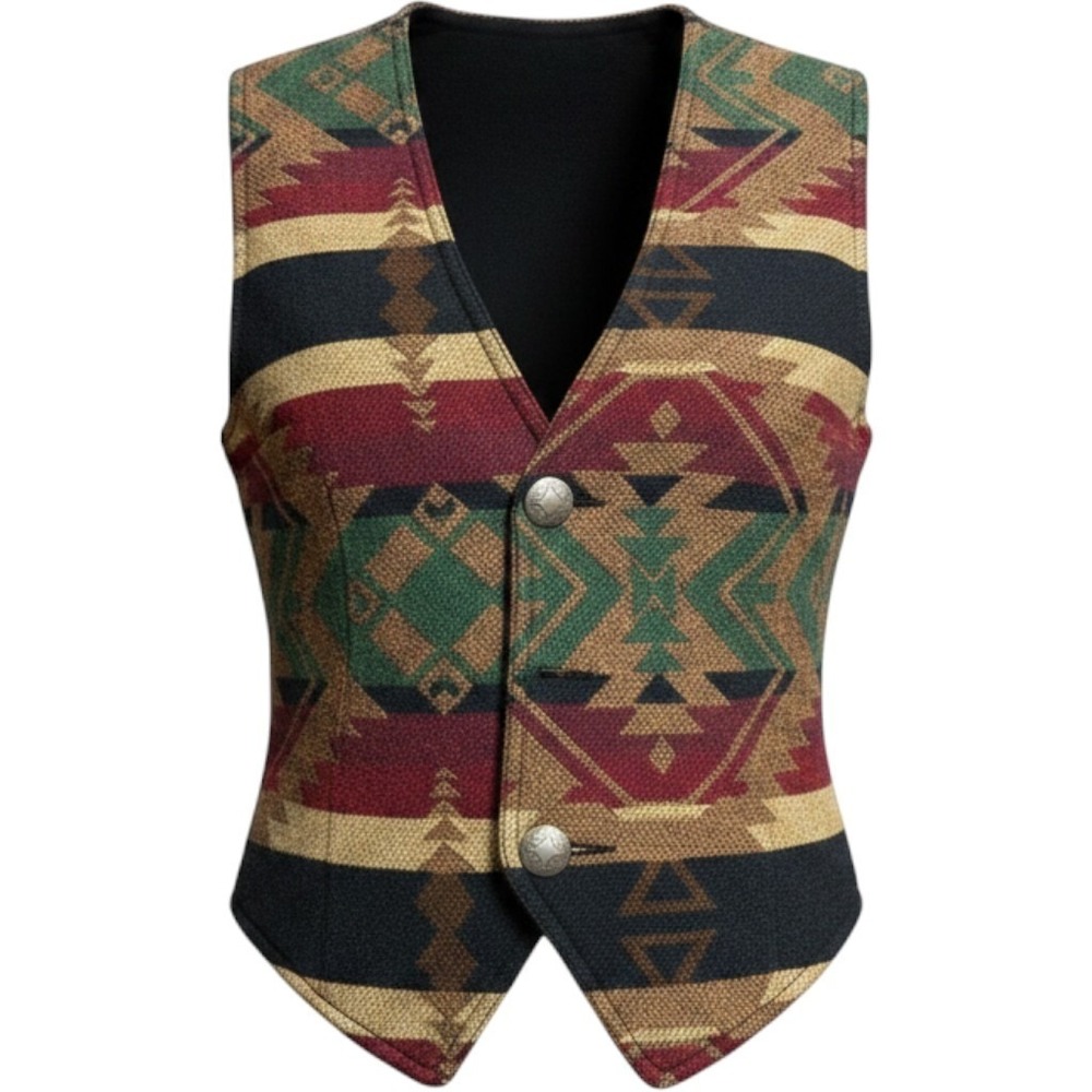 True Grit Southwestern Vest med Western Tapestry Geometric Multicolor USA Made